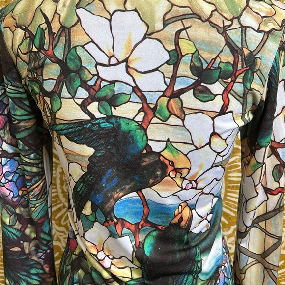 IQ Paris Vintage Stained Glass Novelty Print Made In NYC Button Down Shirt Sz S - Picture 10 of 13